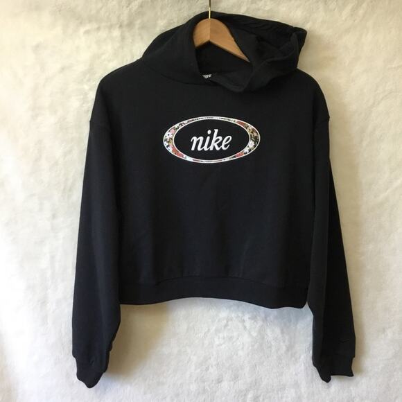 Nike Tops - Nike Black Floral Logo Pullover Hoodie